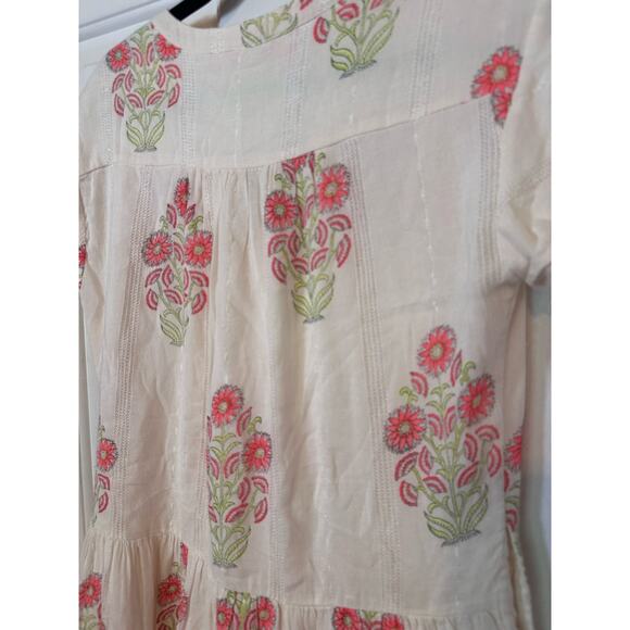 Oliphant Dress Women Size M Algarve Pink Floral Roll Sleeve Tiered Mini Sundress - Picture 11 of 11